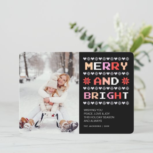 Vrolijk en helder | Lelijke kerst trui foto Feestdagenkaart (Staand voorkant)