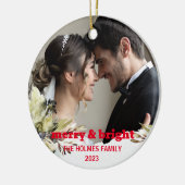 Vrolijk en helder | Leuke kerst paar foto Keramisch Ornament (Links)