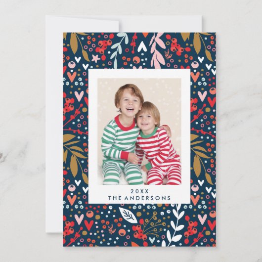 Vrolijk en helder marine botanische kerst foto feestdagenkaart (Voorkant)