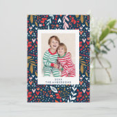 Vrolijk en helder marine botanische kerst foto feestdagenkaart (Staand voorkant)