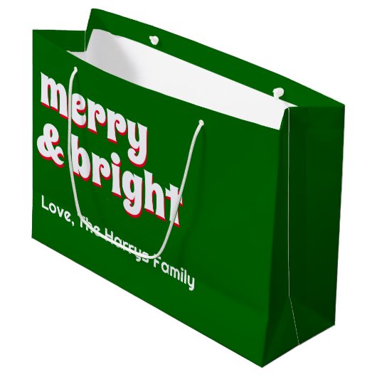 Vrolijk en helder minimalistisch kerstgezin Groen Groot Cadeauzakje (Voorkant Gekanteld)