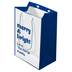 Vrolijk en helder minimalistisch kerstgezin zwart medium cadeauzakje