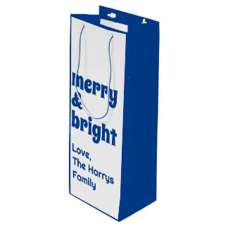 Vrolijk en helder minimalistisch kerstgezin zwart wijn cadeautas