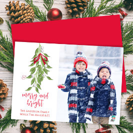 Vrolijk en helder Mistletoe One Photo Waterverf Feestdagenkaart