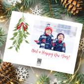 Vrolijk en helder Mistletoe Waterverf 4 Foto Feestdagenkaart