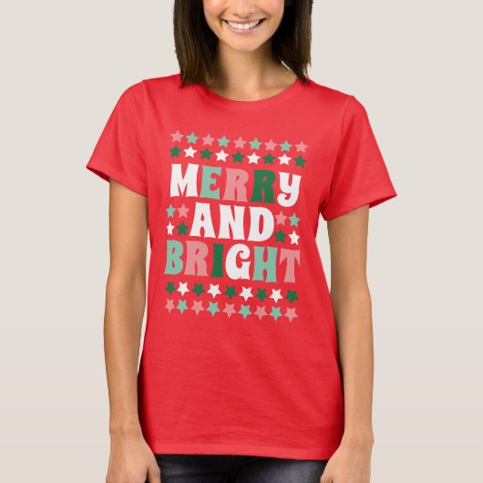 Vrolijk en helder Modern Bold Red Women's Christma T-shirt (Voorkant)