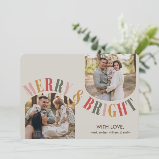 Vrolijk en helder Modern Family Photo Christmas Feestdagenkaart (Staand voorkant)