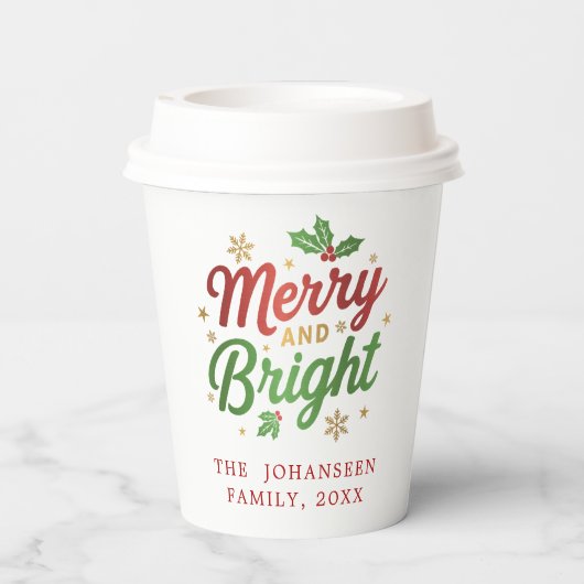 Vrolijk en helder modern feestelijk uniek kerstfee papieren bekers (Achterkant)