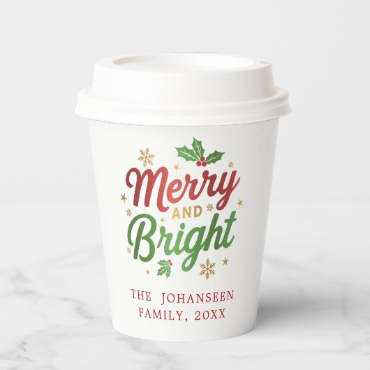 Vrolijk en helder modern feestelijk uniek kerstfee papieren bekers (Voorkant)