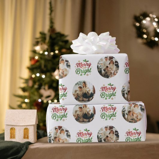 Vrolijk en helder modern fotopatroon Kerstmis Cadeaupapier