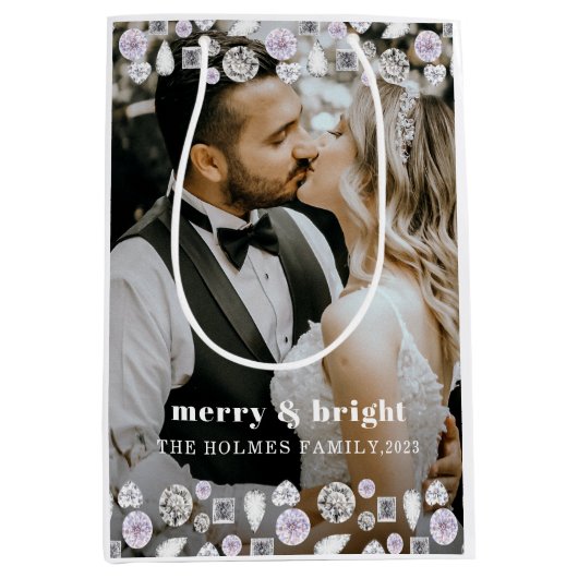 Vrolijk en helder modern Kerstmis paar foto Medium Cadeauzakje (Voorkant)