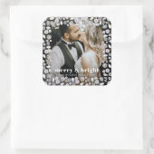 Vrolijk en helder modern Kerstmis paar foto Vierkante Sticker (Tas)