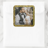 Vrolijk en helder modern Kerstmis paar foto Vierkante Sticker (Tas)