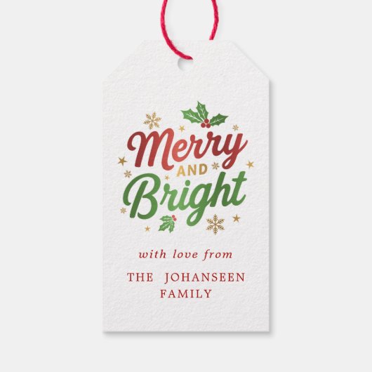 Vrolijk en helder Modern Kerstmis Red Holly Berry Cadeaulabel (Achterkant)