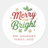 Vrolijk en helder Modern Kerstmis Rood en Groen Ronde Sticker (Voorkant)