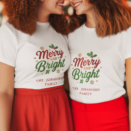 Vrolijk en helder Modern Kerstmis Rood en Groen T-shirt