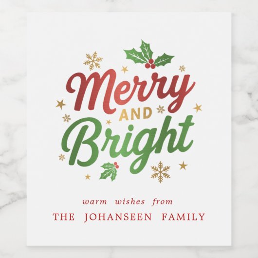 Vrolijk en helder Modern Kerstmis Trendy Feestelij Wijn Etiket (Enkel label)