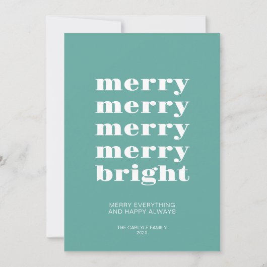 Vrolijk en helder Modern Minimaal Blauwgroen Blauw Feestdagenkaart (Voorkant)