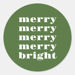 Vrolijk en helder Modern Minimaal Groen Kerstmis Ronde Sticker