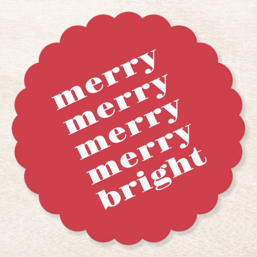 Vrolijk en helder Modern Minimaal Rood Kerstmis Kartonnen Onderzetters (Voorkant)