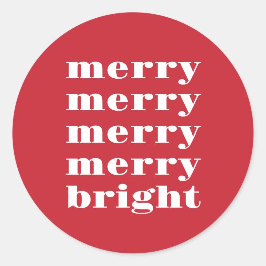 Vrolijk en helder Modern Minimaal Rood Kerstmis Ronde Sticker (Voorkant)