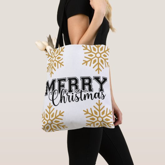Vrolijk en helder modern rood vrolijk kerstcadeau tote bag (Dichtbij)