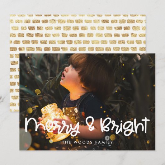 Vrolijk en helder Modern Schattige Script Foto Feestdagenkaart (Voorkant / Achterkant)