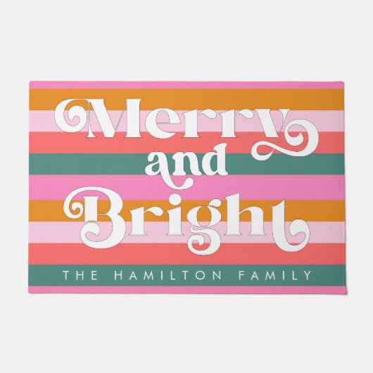 Vrolijk en helder Modern Stripe Kerstmis Custom Deurmat (Voorkant)
