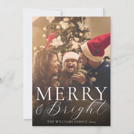 Vrolijk en helder Moderne Elegante Kerstfoto Feestdagenkaart (Voorkant)