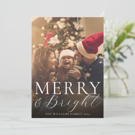 Vrolijk en helder Moderne Elegante Kerstfoto Feestdagenkaart (Staand voorkant)
