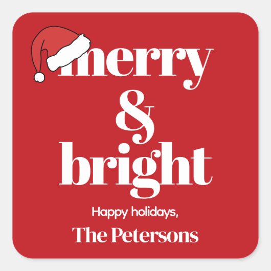 Vrolijk en helder | Moderne grillige rode kerst Vierkante Sticker (Voorkant)