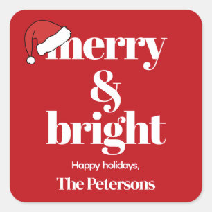 Vrolijk en helder Moderne grillige rode kerst Vierkante Sticker