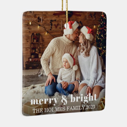 Vrolijk en helder | Moderne Kerstmis familie Foto Keramisch Ornament (Rechts)