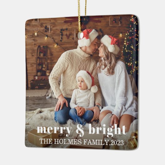 Vrolijk en helder | Moderne Kerstmis familie Foto Keramisch Ornament (Links)