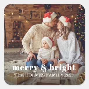 Vrolijk en helder Moderne Kerstmis familie Foto Vierkante Sticker