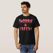 Vrolijk en helder moderne kerstvakantie zwart t-shirt (Voorkant volledig)