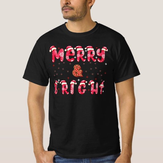 Vrolijk en helder moderne kerstvakantie zwart t-shirt (Voorkant)