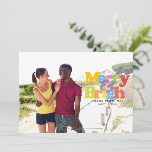 Vrolijk en helder moderne koppels foto feestdagenkaart (Staand voorkant)
