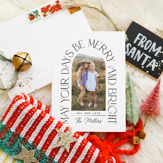 Vrolijk en helder | Moderne minimalistische boogfo Feestdagenkaart