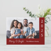 Vrolijk en helder moderne rode kerstfoto feestdagenkaart (Staand voorkant)