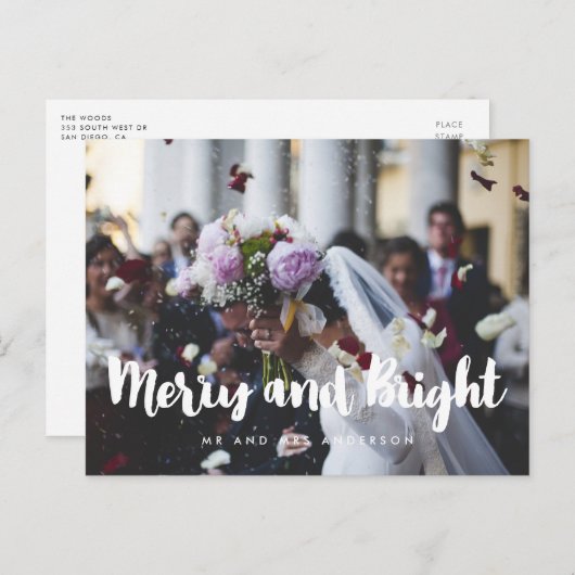 Vrolijk en helder moderne trouwfoto briefkaart (Voorkant / Achterkant)