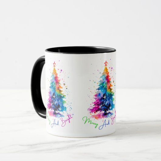 Vrolijk en helder neon kerstboom wit mok (Voorkant links)