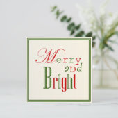 Vrolijk en helder op licht goud, groene rand feestdagenkaart (Staand voorkant)