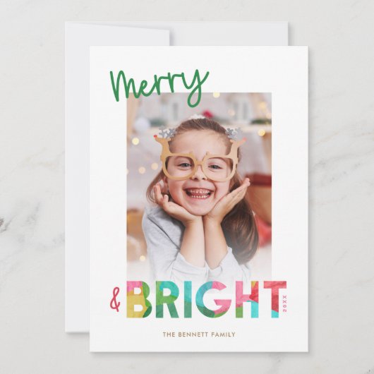 Vrolijk en helder papieren kerstfoto feestdagenkaart (Voorkant)