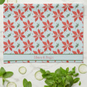 Vrolijk en helder Poinsetta Holiday Pattern Kitche Theedoek (Gevouwen)