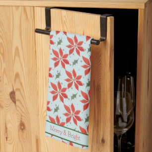 Vrolijk en helder Poinsetta Holiday Pattern Kitche Theedoek