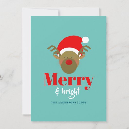Vrolijk en helder rendier gezicht Kerstmis Feestdagenkaart (Voorkant)
