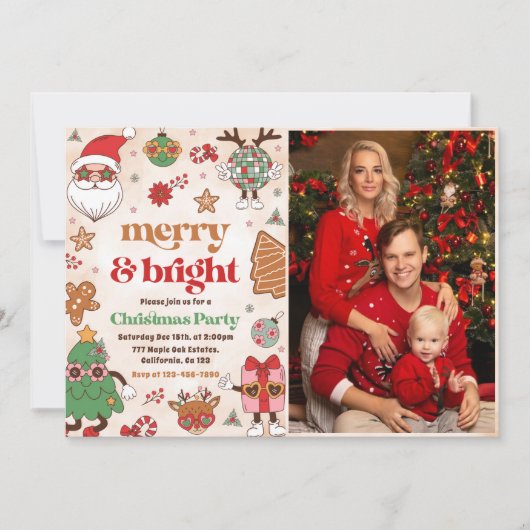 Vrolijk en helder retro kerstfeest kaart (Voorkant)