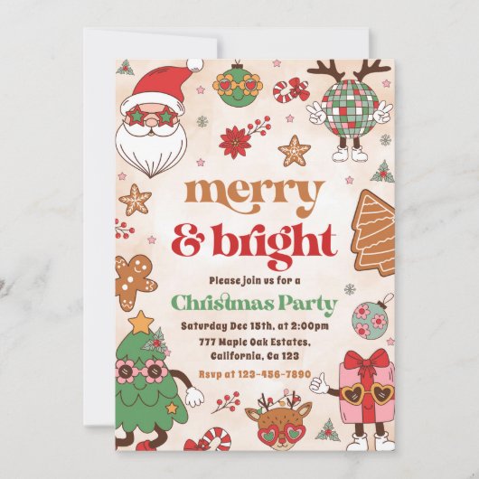 Vrolijk en helder retro kerstfeest kaart (Voorkant)
