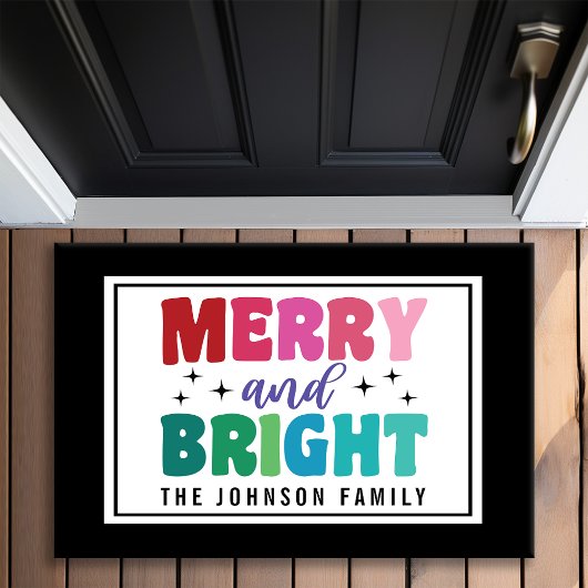 Vrolijk en helder Retro Style Monogram Kerstmis Deurmat